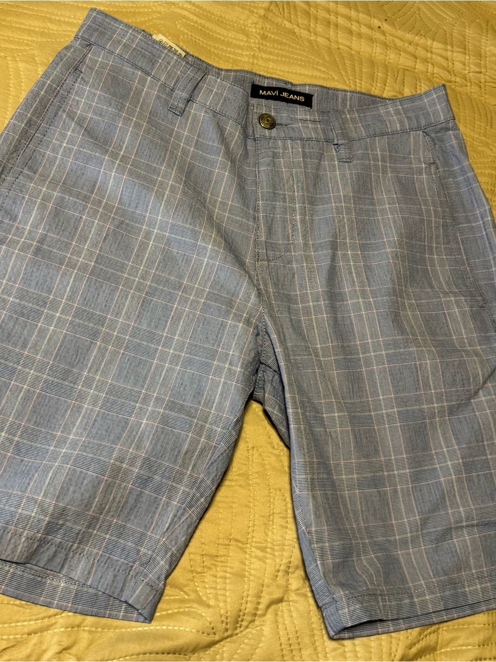 Mavi Men's Light Blue Plaid Flat-Front Shorts Sz 32